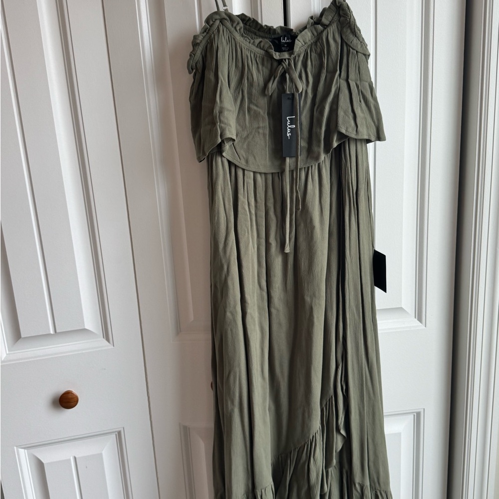 Lulus Olive Green Off-Shoulder Maxi Dress